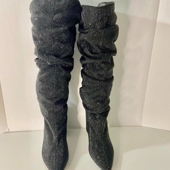 Mesh Tall Grey Glitter Boots Size 6 Preloved - Picture 4 of 4